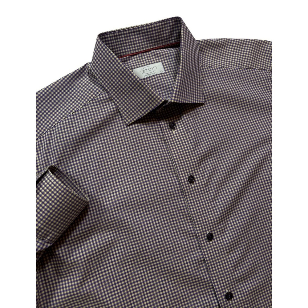 ETON Men's Contemporary Fit Dress Shirt 42/16.5 Gingham Check Purple Yellow 2274